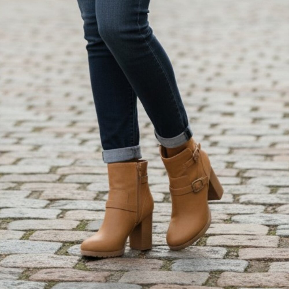 Brass-Buckle Ankle Boots